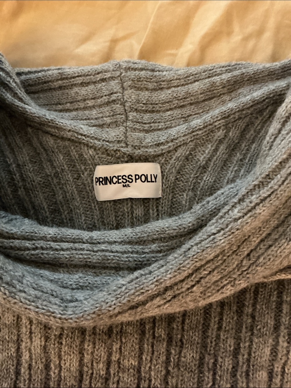 Princess Polly Grey Ribbed Off-Shoulder Sweater - Picture 4 of 5